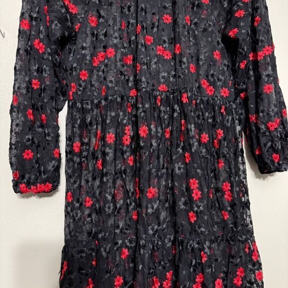 Zara Floral Embroidered Oversized sheer Dress size XS black and red - Picture 7 of 9